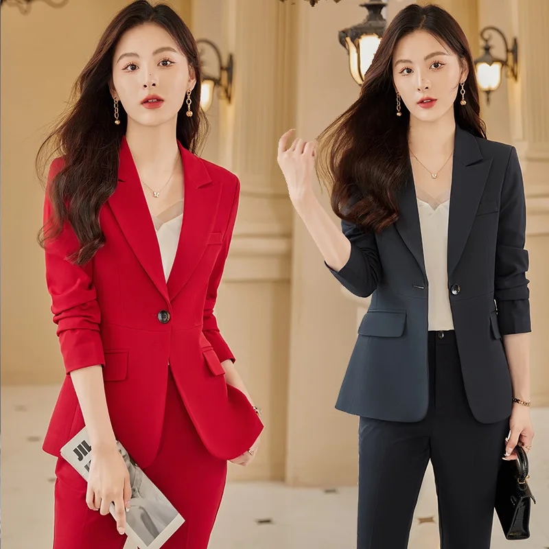 High-Grade Red Suit Jacket for Women Spring and Autumn 2023 New Internet Celebrity Goddess Temperament Two-Piece Suit for Women