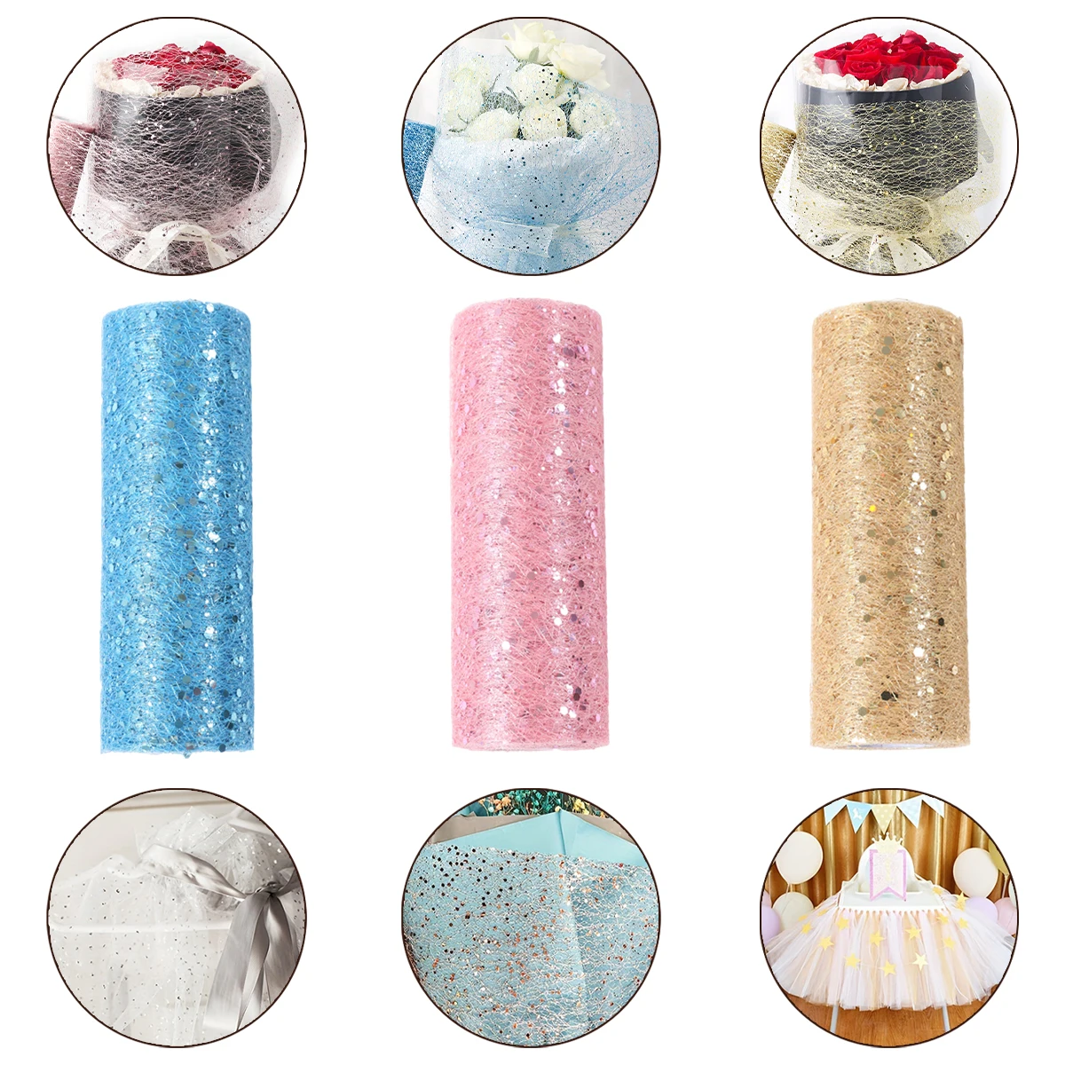 Laser Sequins Tulle Roll Organza Fabric Wedding Birthday Ceremony Party Decoration DIY Baby Shower Birthday Party Supplies