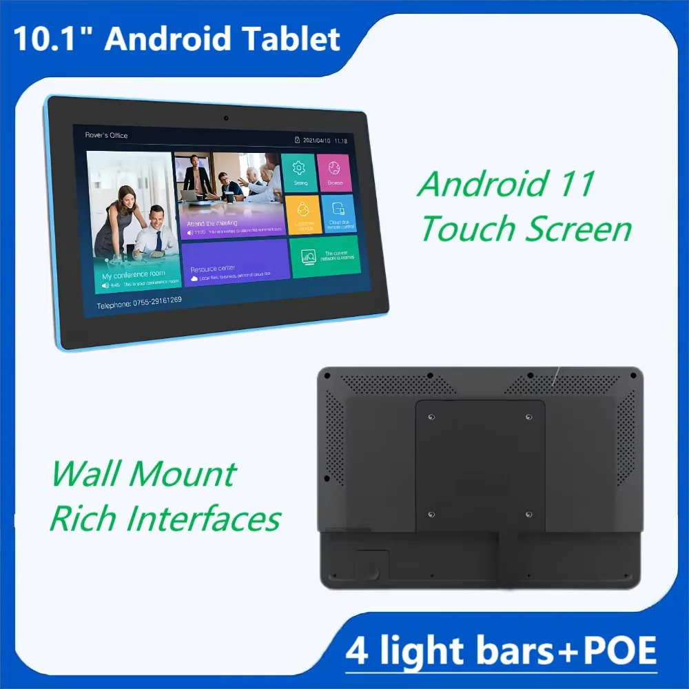 10.1 Inch Wall Mount Android 11 Meetint Booking Tablet With 4 LED Light Bars POE Industrial Display NFC RFID Access Controller