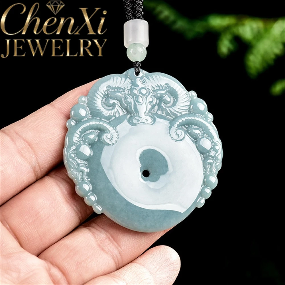 High-End Natural Ice-Colored Blue Water Jadeite Three-Sheep Peace Charm Pendant Luxury Quality Fashion Fine Jewelry Exquisite