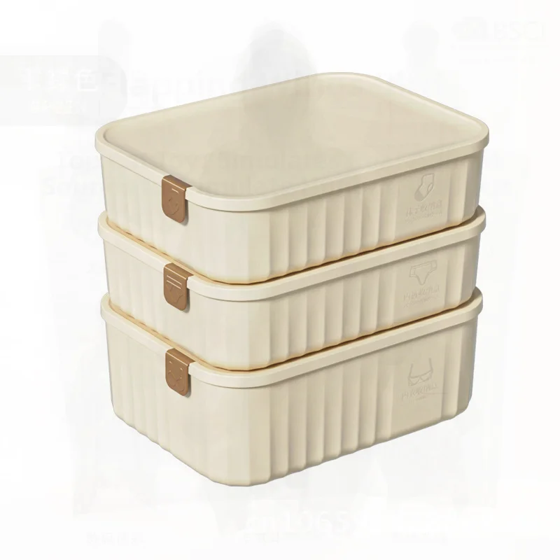 

Cream Style Underwear Storage Box with Lid Modern Minimalist Plastic Organizer for Dormitory Household Socks And Underwear