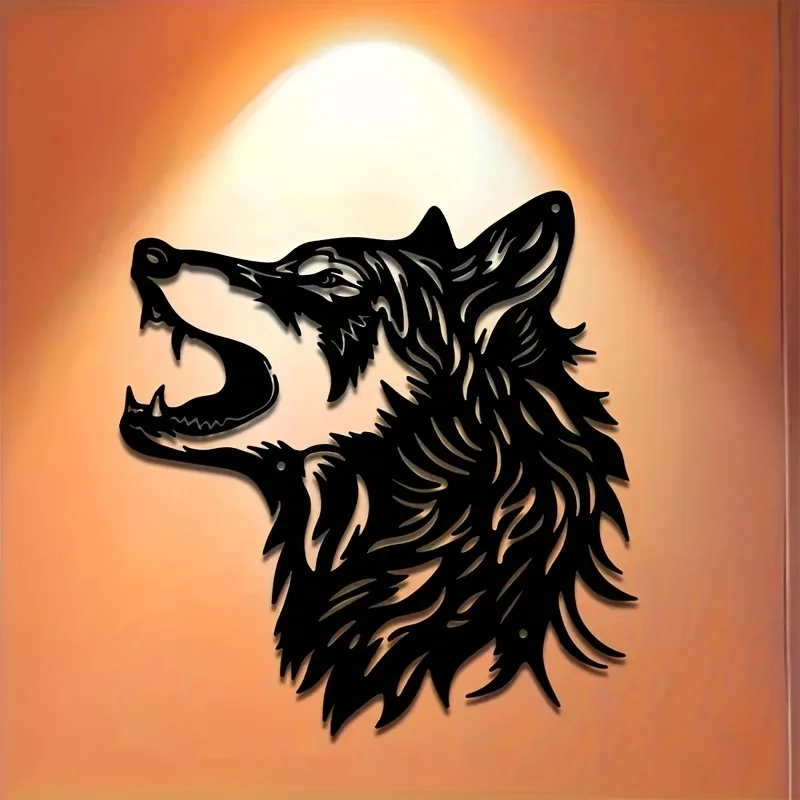 Large Wolf Head Iron Wall Art 15.74x14.96 Inch Sturdy Metal Decor Indoor Outdoor Rustproof Gift Ornament