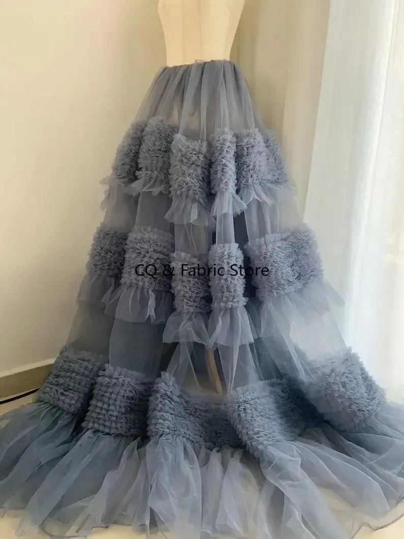 Tela de vestido de pastel de malla suave gris-azul, Material plisado de tul para vestido de pastel y vestido de fiesta hinchado, tela de diseñador
