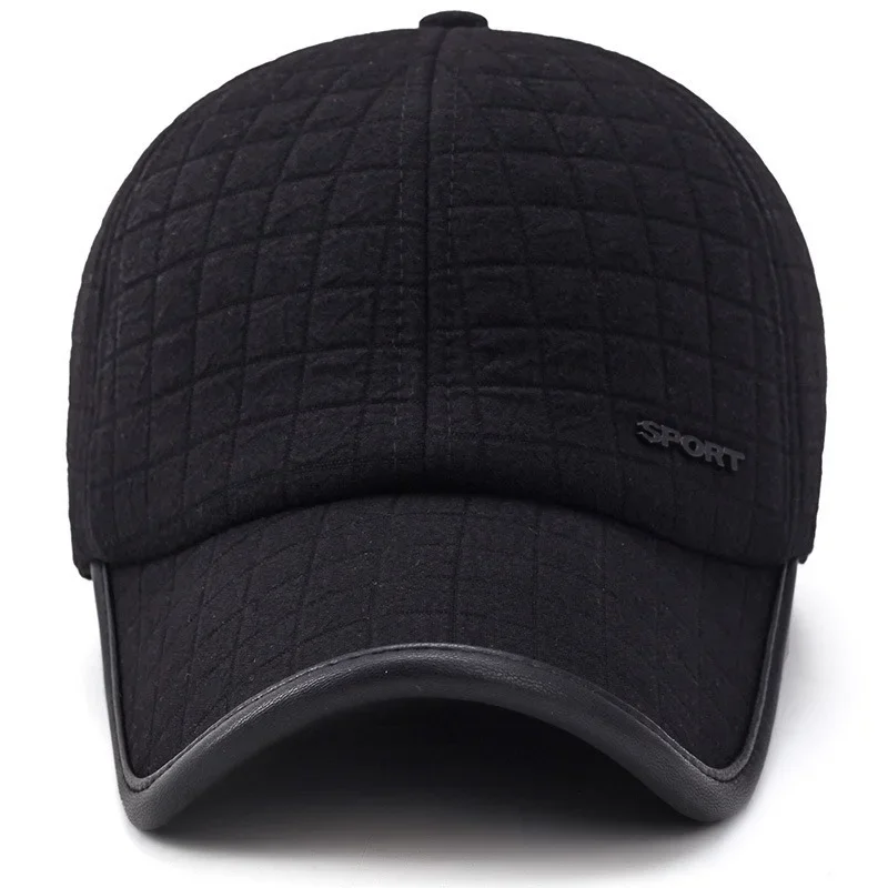 HOT Winter Baseball Cap for Men with Earflaps Warm Cotton Thicker Snapback Cap Men Father\'s Hats Ear Protection Casquette