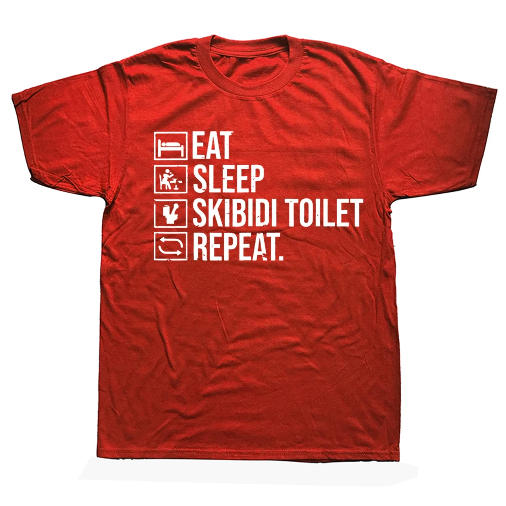 2025 نموذج جديد ريترو أكل النوم Skibidi المرحاض تكرار تي شيرت رجل موضة عالية الجودة س الرقبة تي شيرت للجنسين Harajuku القطن T-s #1