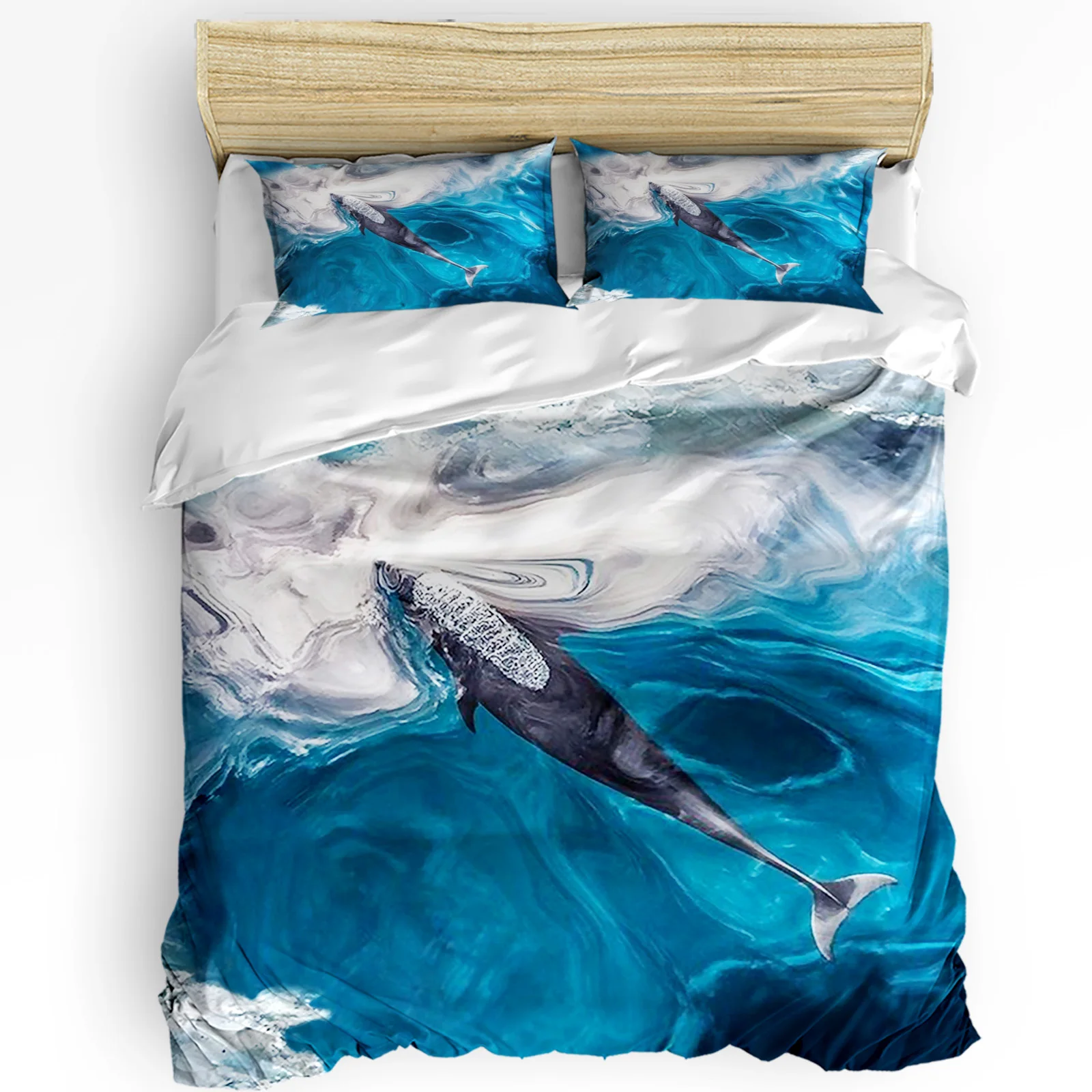 

Sea Ocean Dolphin Whale Duvet Cover with Pillow Case Custom 3pcs Bedding Set Quilt Cover Double Bed Home Textile