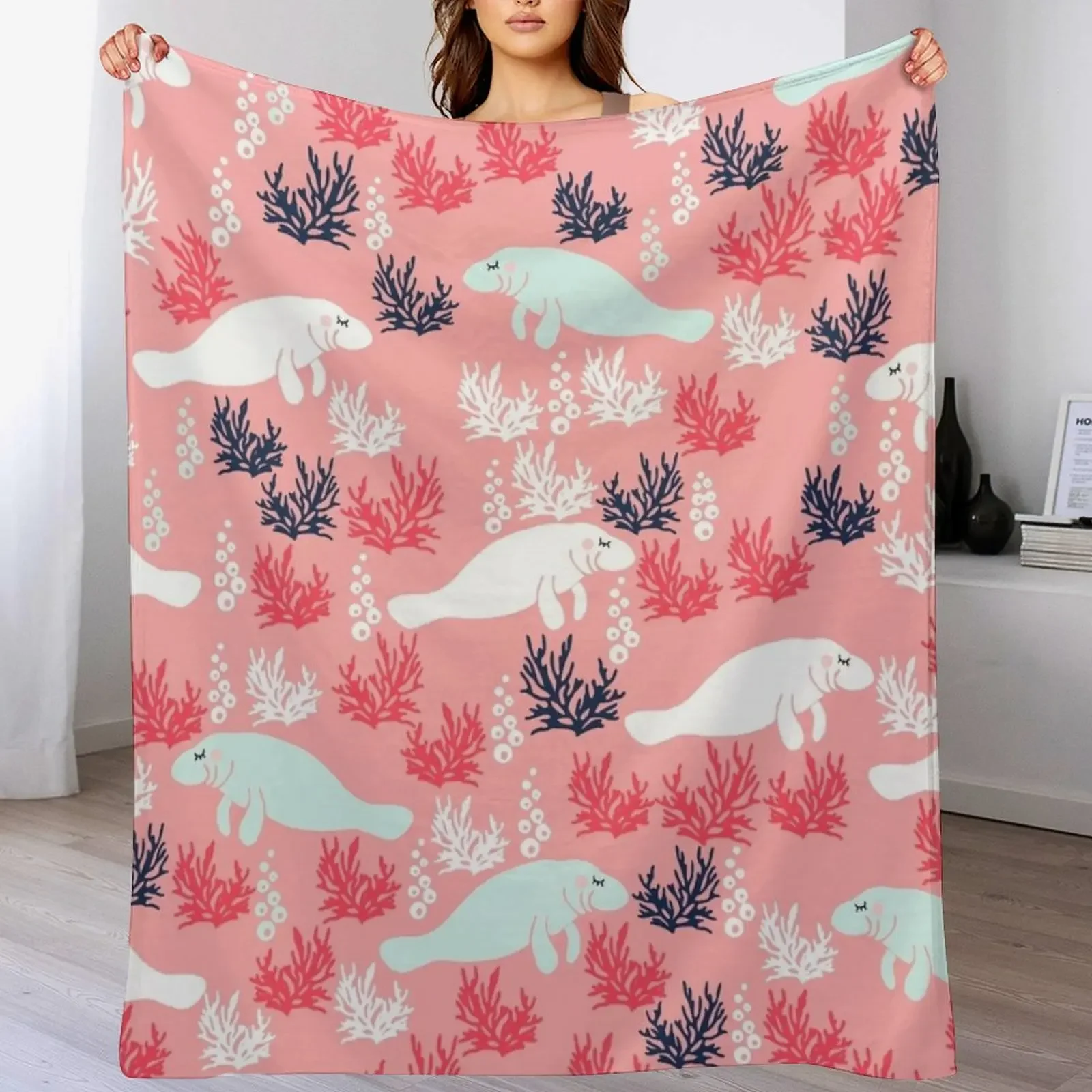 Cute Manatee Throw Blanket Color Fast Cozy Throw Blanket