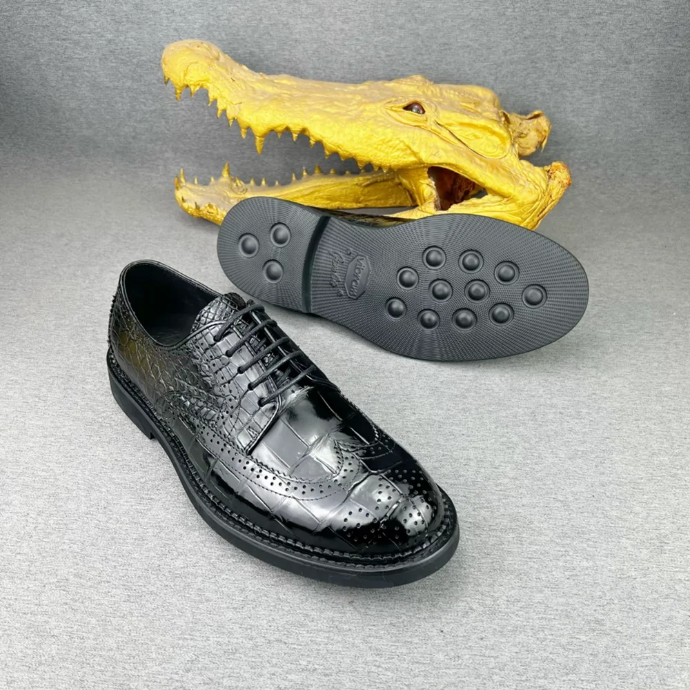 Authentic crocodile leather men's derby shoes real crocodile leather men's casual lace-up block shoes