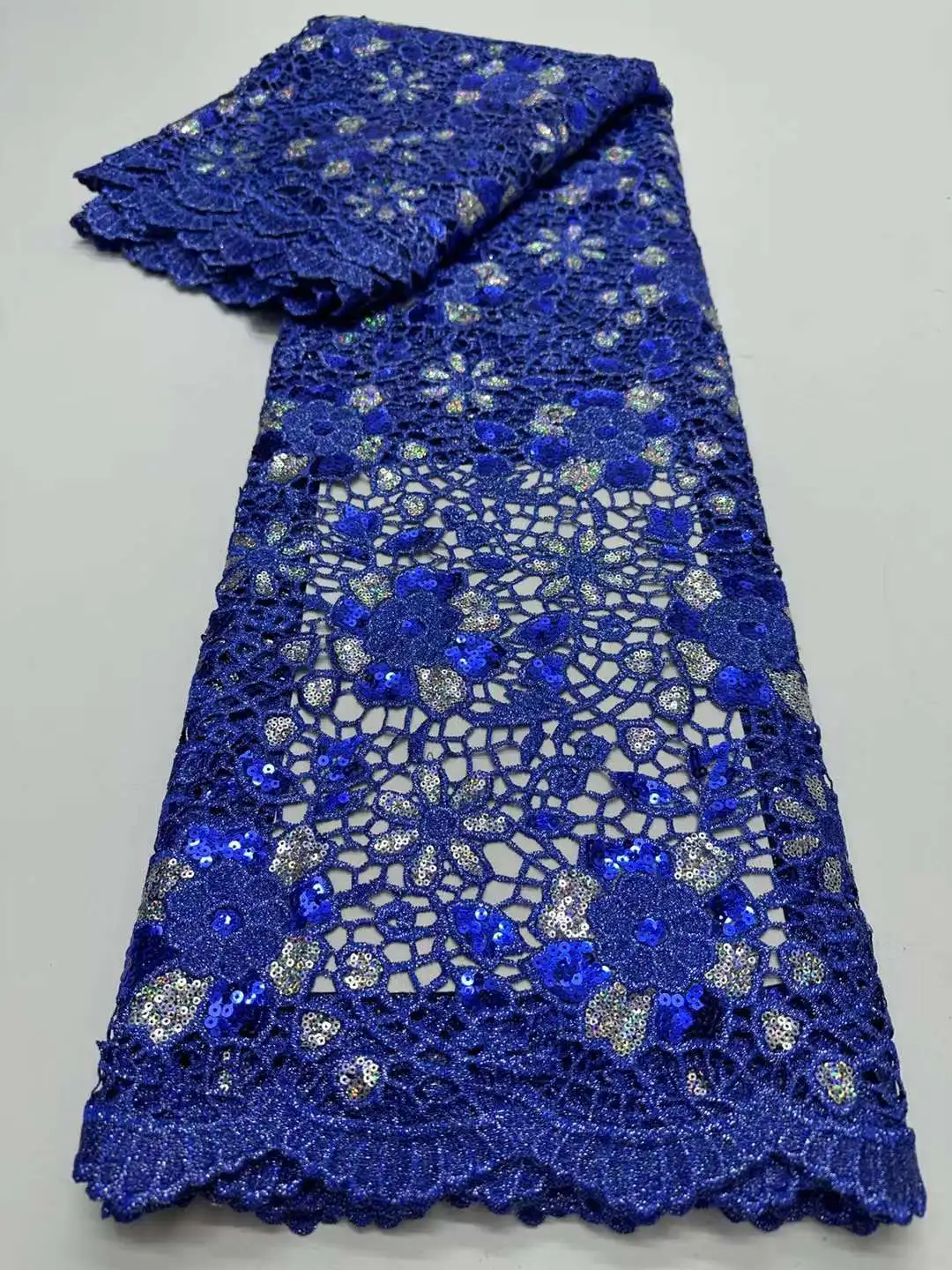 

2024 High Quality Cord Embroidered Blue Nigerian Lace Fabric France Lace Fabric African Guipure Lace Fabric For Dresses Party