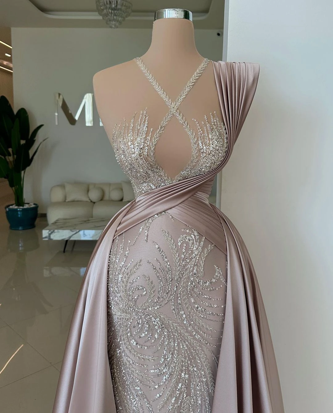 Modern Prom Dress Sequins One Shoulder Mermaid Evening Gowns Detachable Train Custom Made Vestidos De Noche