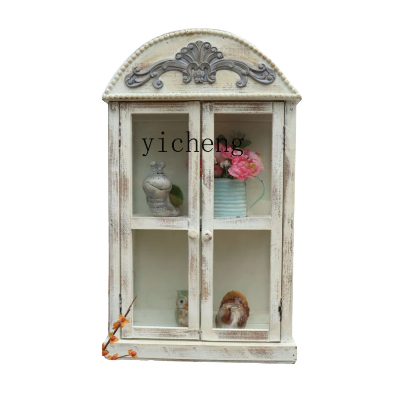 

ZF wall cabinet wall hanging balcony double door panel wood carving flower storage decorative locker