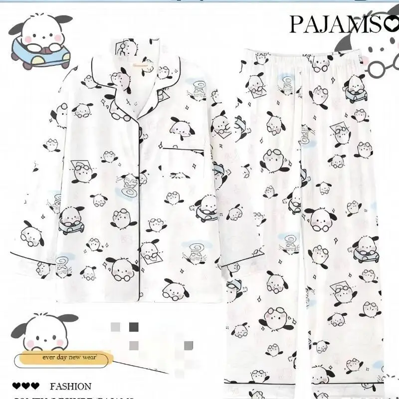 Pochacco المرأة الجديدة ربيع الخريف منامة 2 قطعة فتاة مرحبا كيتي لطيف الكرتون ملابس المنزل مجموعة طالب موضة الحلو لينة الملبس