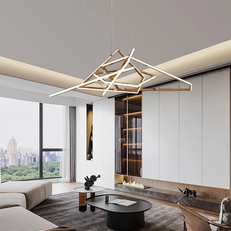 Gold Creative Triangle Ceiling Chandelier Modern Minimalist Stainless Steel Hanging Lamp Italy Designer Luxury Lighting