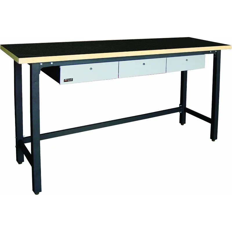 Homak 79-Inch Workbench With 3 Drawers and Wood Top, Steel, GS00579030