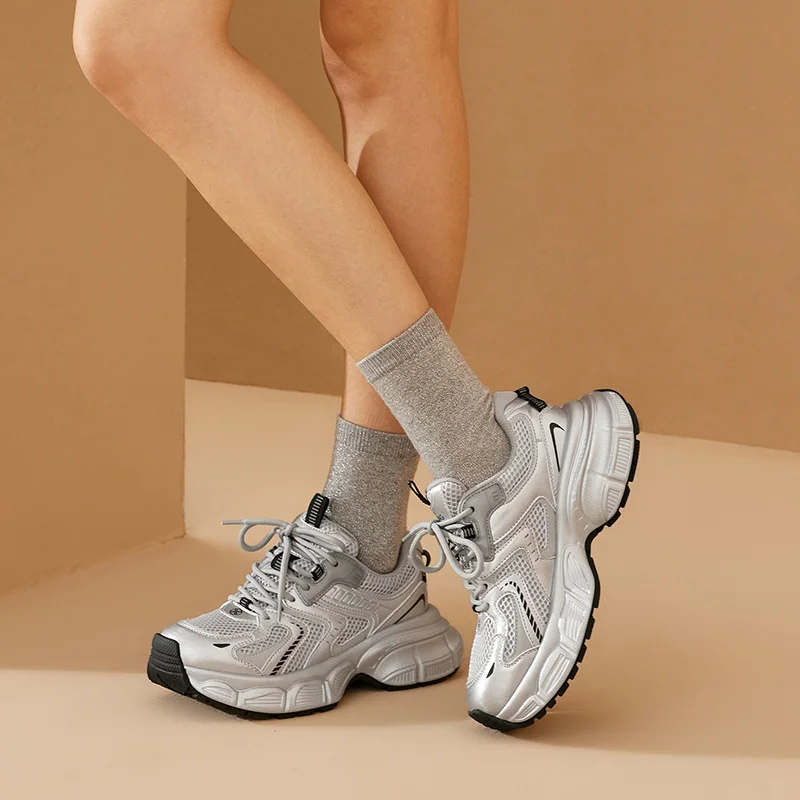 BEAUTODAY Chunky Sneakers Women Breathable Mesh Solid Color Lace-up Thick Sole Casual Spring Female Sports Shoes Handmade 29A01