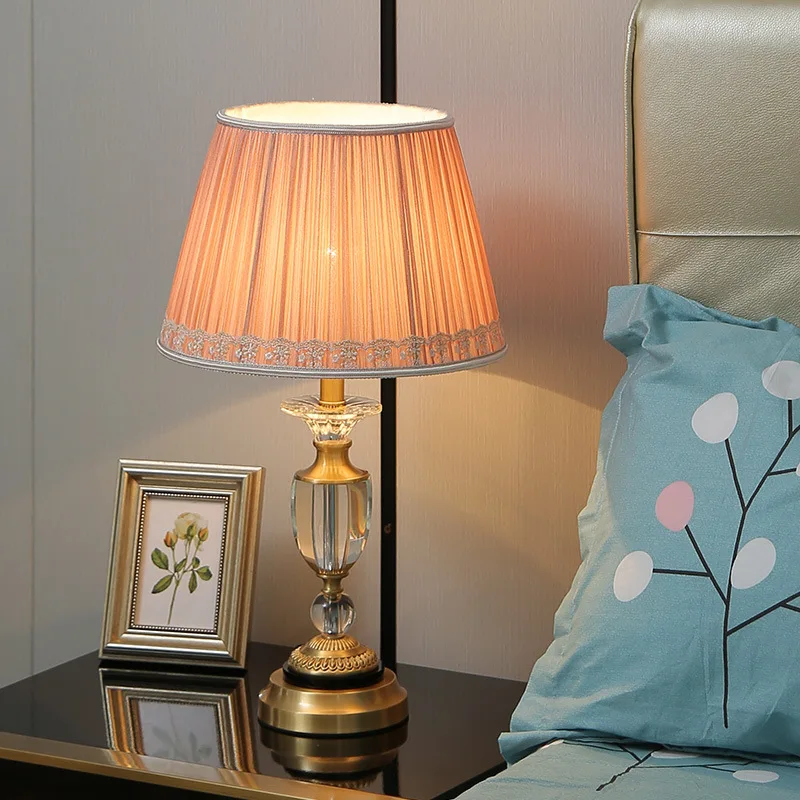 All Copper American Light Luxury Crystal Desk Lamp Living Room Bedroom Bedside Lamp European Modern Creative Romantic desk Lamp