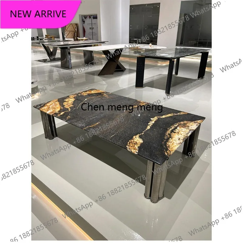

M183 Natural luxury stone coffee table designer creative stainless steel foot luxury stone countertop coffee table combination