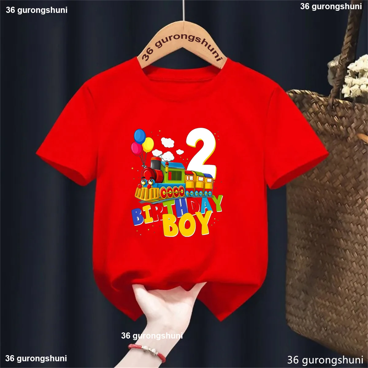 

Children'S Transportation Birthday T Shirt 2nd Birthday Train Printed Graphic Boy Boy T-Shirt Party Clothing Gift Toddler Tshirt