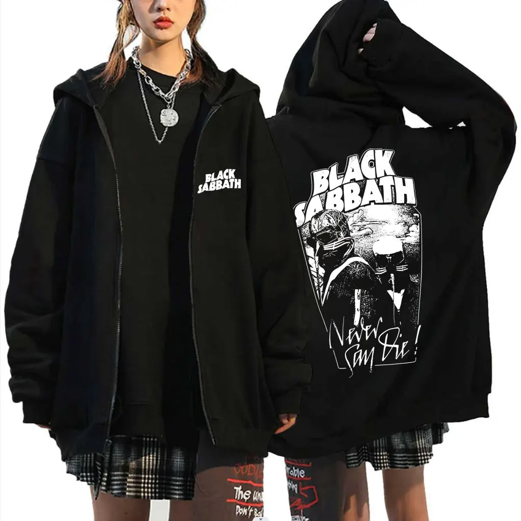 Heavy Metal Rock Band Black Sabbath Never Say Die Live on Tour 1978 Zipper Hoodie Ozzy Osbourne Jacket Mens Vintage Zip Up Coat
