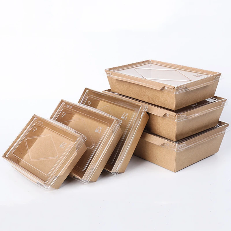 10Pcs Disposable Kraft Paper Lunch Box With Lid Food Containers Bento Cake Cookie Box Household Kitchen Accessories Supplies