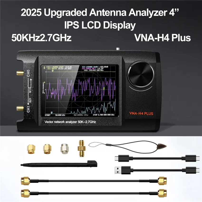 NanoVNA-H4 Antenna Analyzer 4-inch IPS MF HF VHF 50KHz 2.7GHz