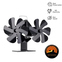12 Blade Wood Stove Fan Heat Powered Fireplace Fan Log Wood Burner Double Head Fan Quiet Home Thermal Cycle Warm Air Heating