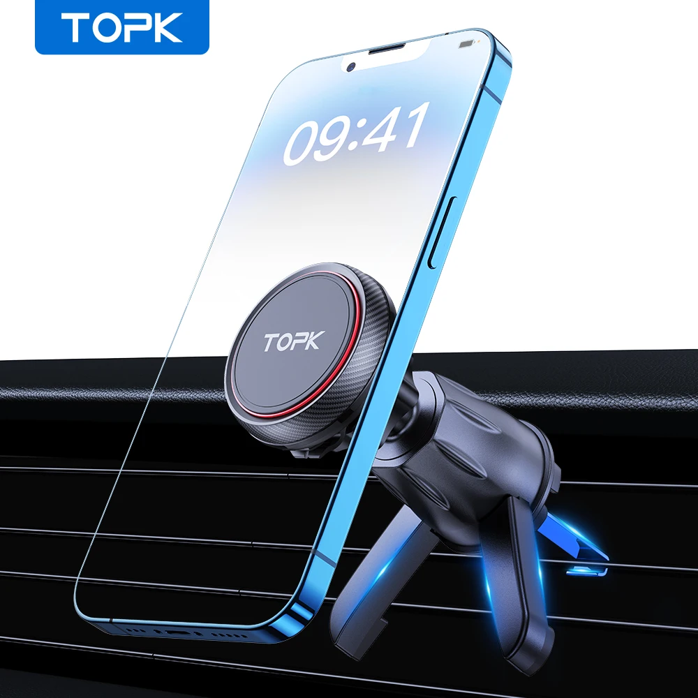 

TOPK D45S Magnetic Car Phone Holder, Upgraded Stable Hook Clip for Air Vent, Compatible with All Phones