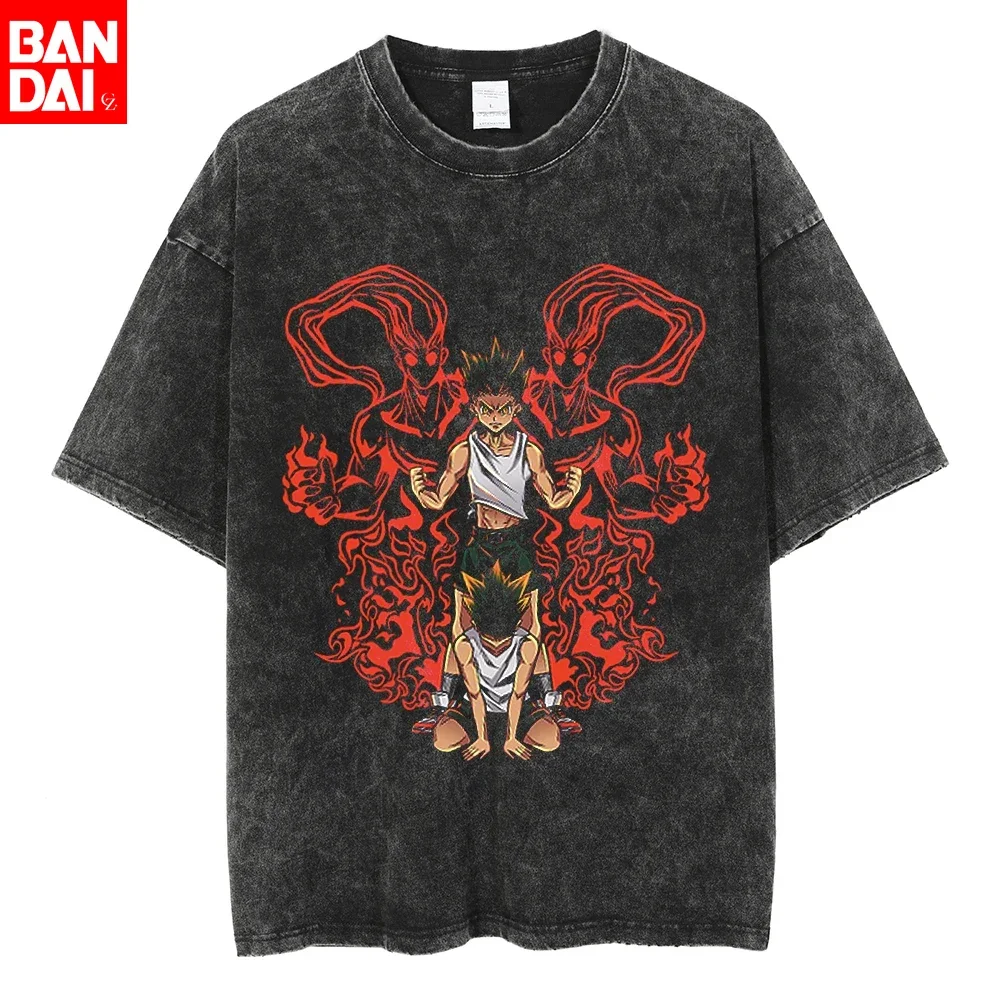 

Hunter X Hunter Killua Zoldyck Multi-character Blue Lightning Vintage Washed T Shirt 2026 Summer Graphic Tee for Men Women