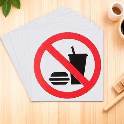 4pcs No Food Or Drink Stickers Durable Waterproof Pvc Self-Adhesive Door Wall Signs For Office Warehouse Restaurant Clean