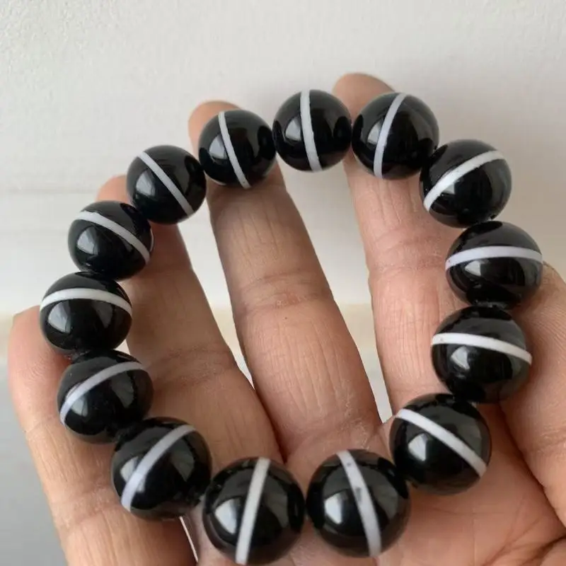 Tibetan-style black white thread bead bracelet with Dzi agate beads for men and women