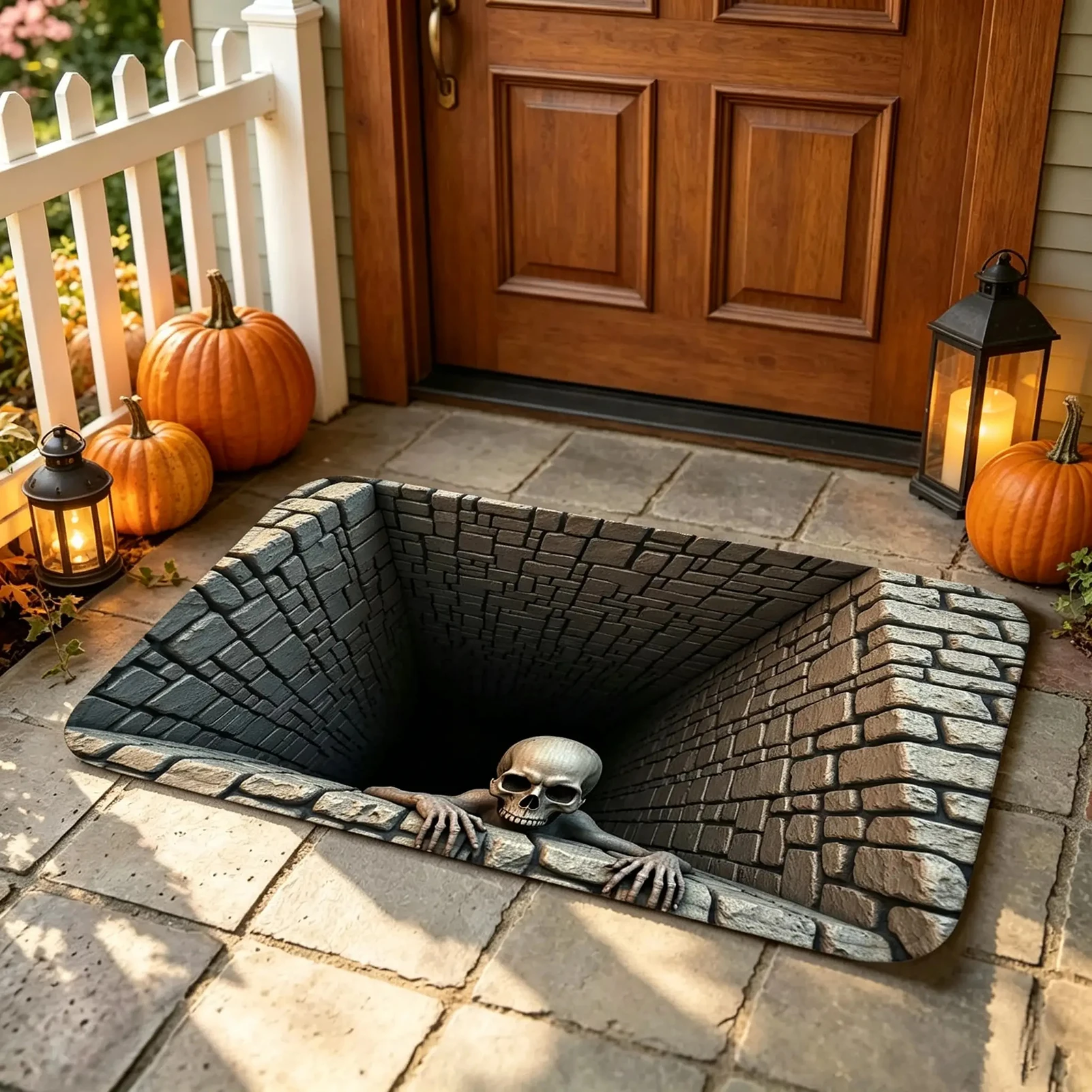 3D-illusion Doormat For Halloween Stunnings 3D Optical-illusion Design. Halloween Trick-or-Treat Area