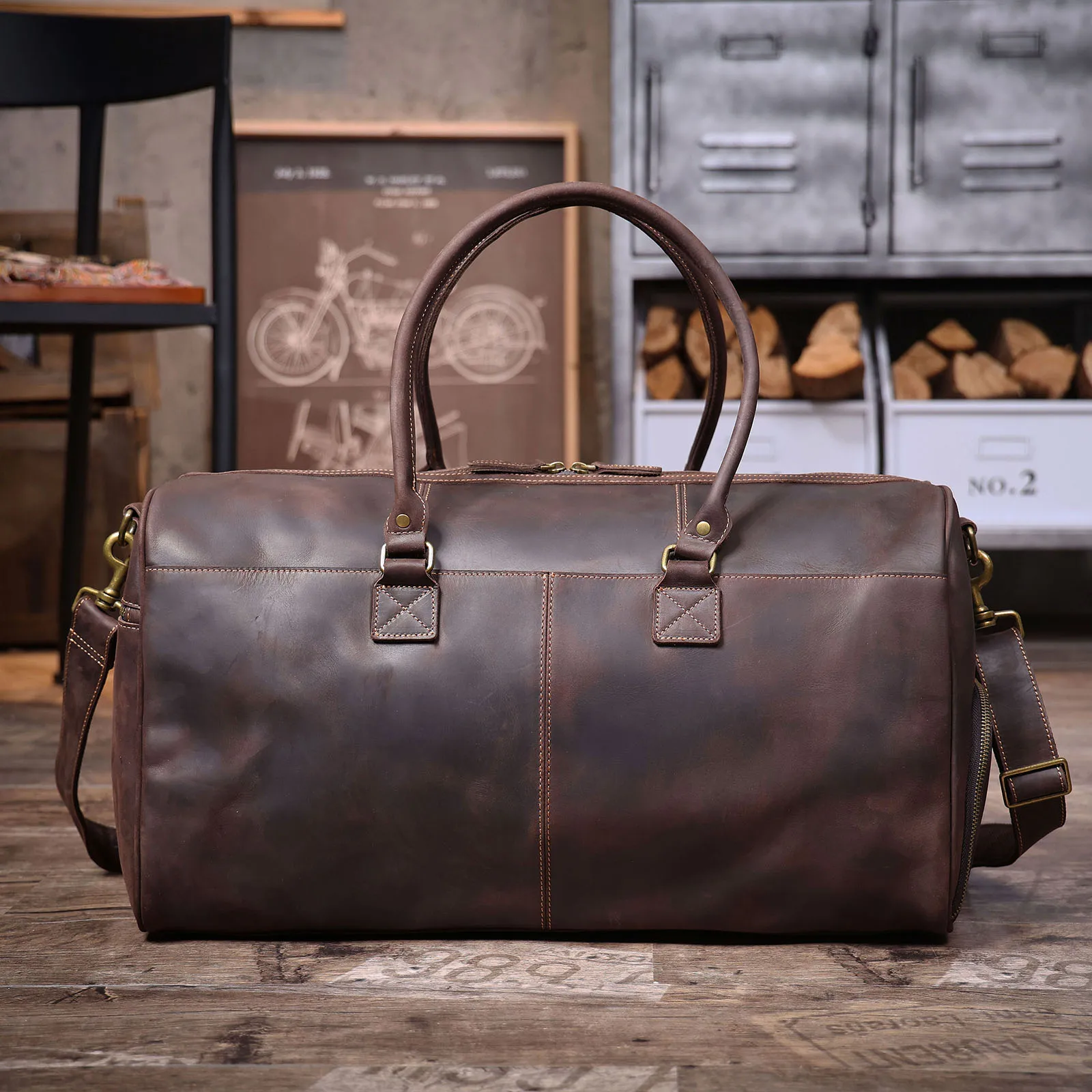 S.WORKER Vintage Echtleder-Reisetasche aus Crazy-Horse-Rindsleder, handgefertigte Weekender-Tasche, Sporttasche – Detail 19