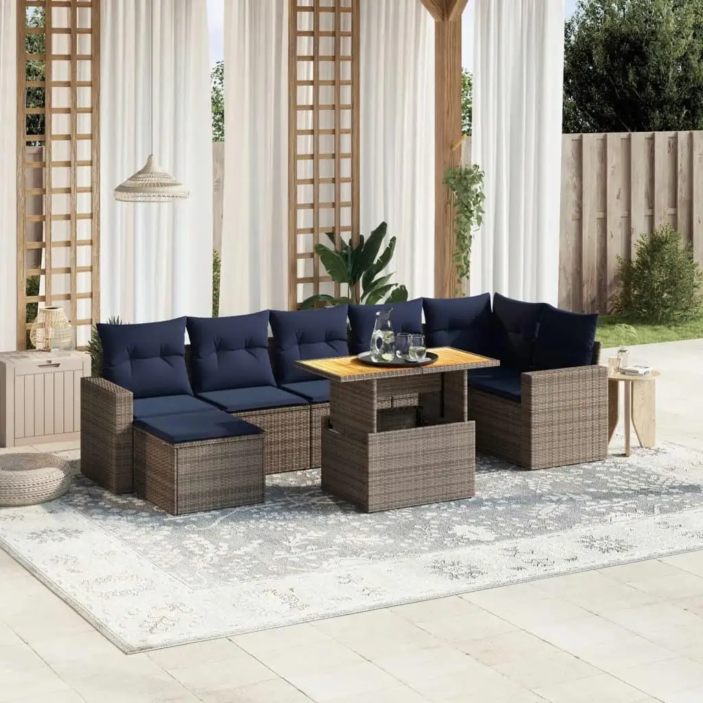 

8 Piece Gray Poly Rattan Patio Sofa Set with Cushions Stylish Outdoor Furniture for Garden and Backyard