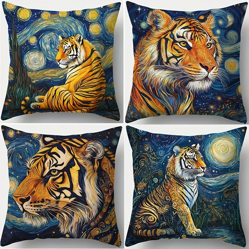 Vivid tiger art patterns digital printing pillow cover Short plush Suitable living rooms bedrooms sofas throw cushion cover