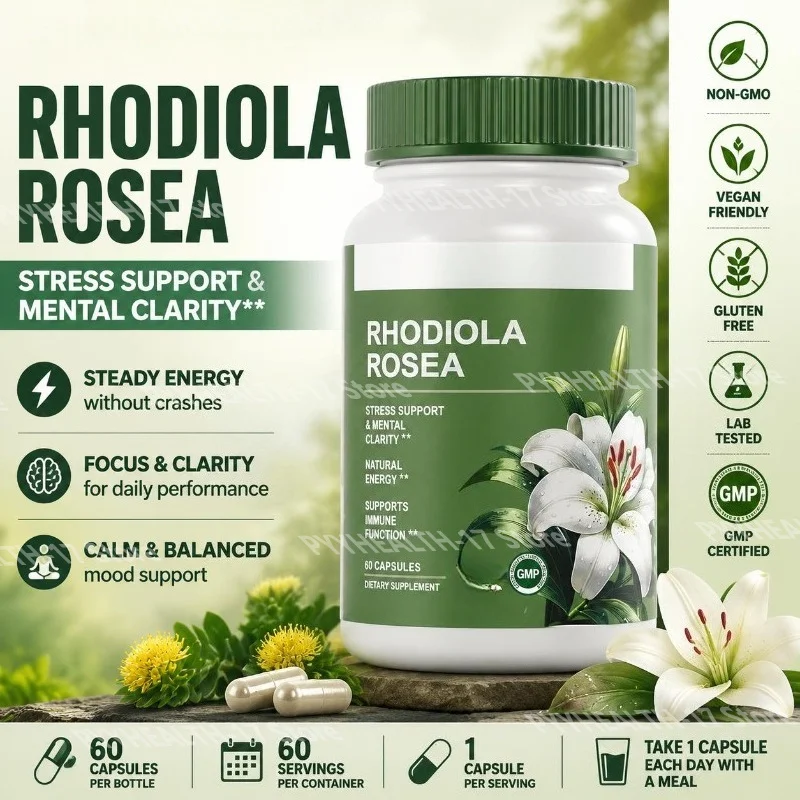 Rhodiola Rosea Extract Capsules 500mg Herbal Adaptogen for Daily Wellness Focus Mental Clarity and Energy Support 60 Capsules