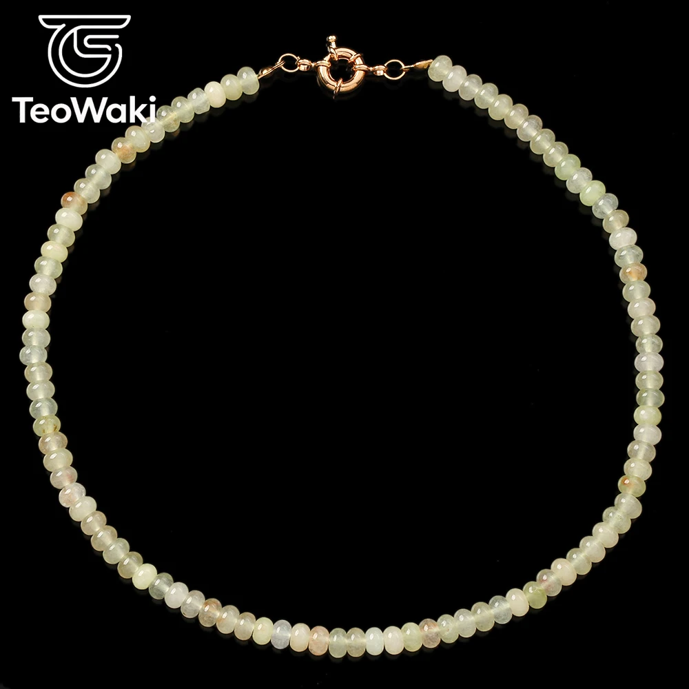 TeoWaki Natural Stone 4x6mm Afghan Jades Rondelle Beads Jewelry Necklaces for Valentine's Day Anniversary Daily Dating Wear 40cm