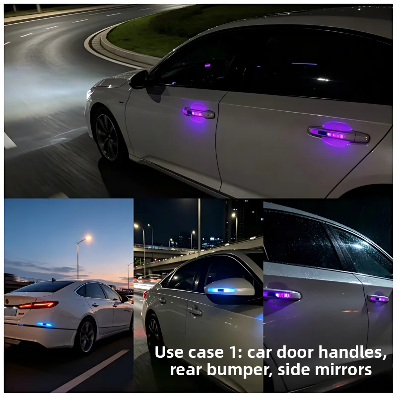 Solar Car Door Anti-collision Warning Light Colorful LED Flashing Safety Motorcycle Decorative Light Strip Night Driving Signs