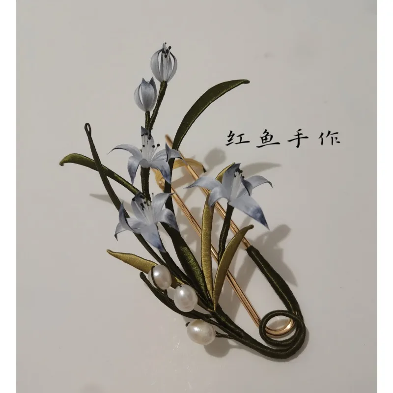Design Edelweiss Wrapped Flower Antique Orchid Hairpin Brooch, Red Fish Handmade, New Chinese Hairpin Brooch
