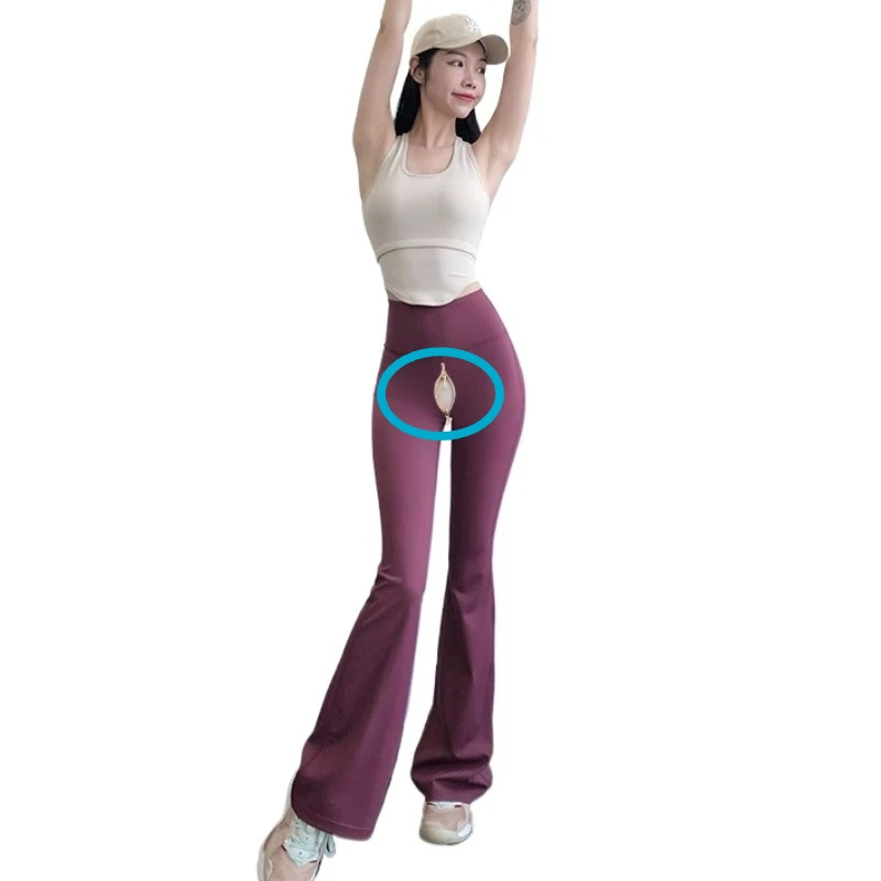 سراويل يوجا نسائية مفتوحة المنشعب مضيئة عالية الخصر لرفع المؤخرة سراويل واسعة الساق ذات ملمس عاري للياقة البدنية والتمارين الرياضية