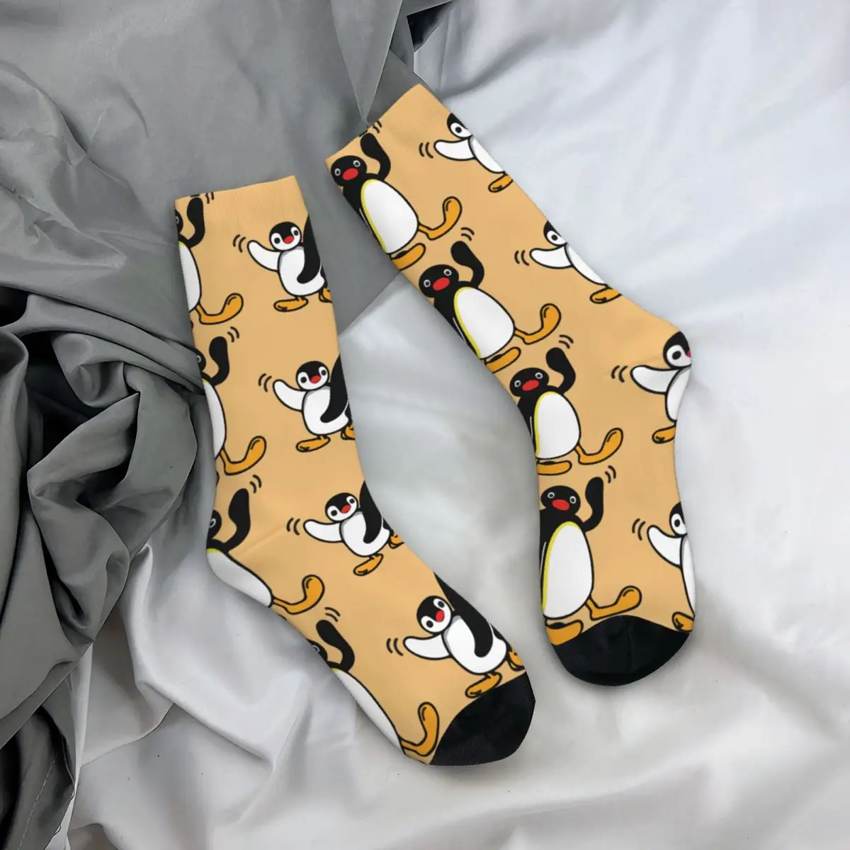 Funny Crazy Sock for Men Pingu Classic Hip Hop Harajuku Penguin Animation Funny Happy Seamless Pattern Printed Boys Crew Sock