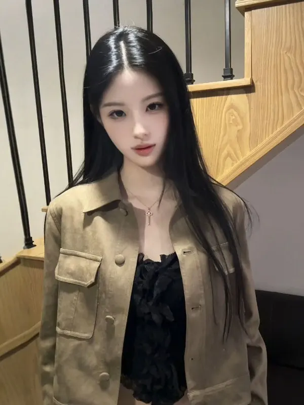 

Retro Faion ort Workwear Jaet Turn-down Collar Unique Sle Top Winter Outerwear Women's Premium Quali Clothing