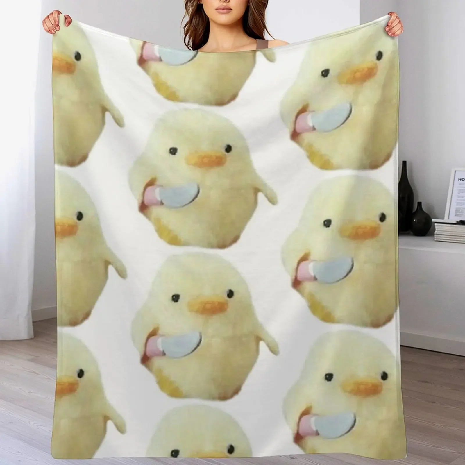 

Chicken With Knife Meme Throw Blanket Thermal Furry Bed Fashionable Blankets For Baby Blankets