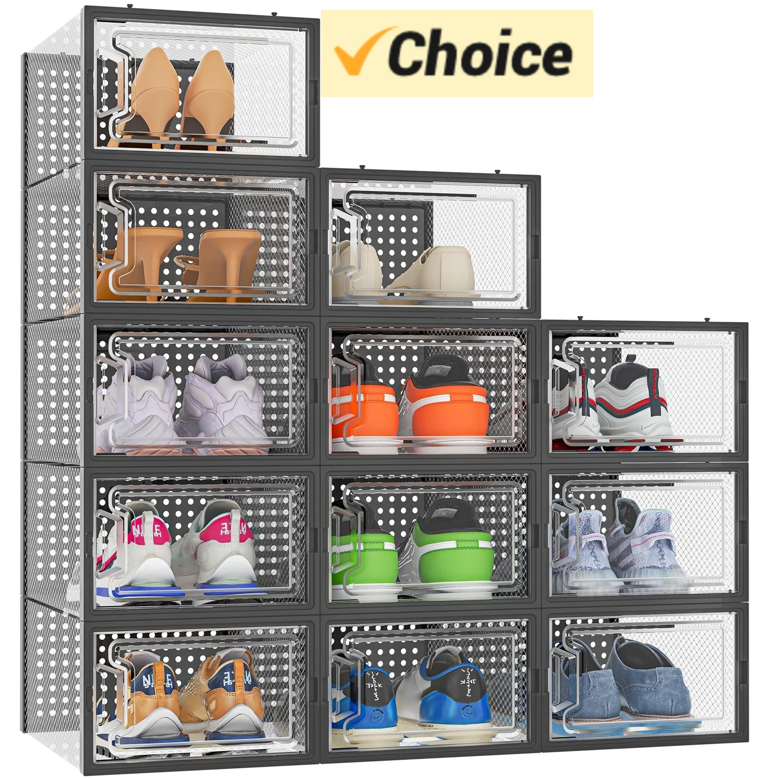 12 Pack Shoe Storage Box,Shoe Organizer For Closet,Clear Plastic Stackable Shoe Box,Foldable Shoe Rack Shoe Organizer For Closet