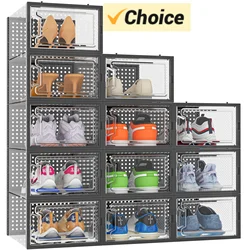 12 Pack Shoe Storage Box,Shoe Organizer For Closet,Clear Plastic Stackable Shoe Box,Foldable Shoe Rack Shoe Organizer For Closet