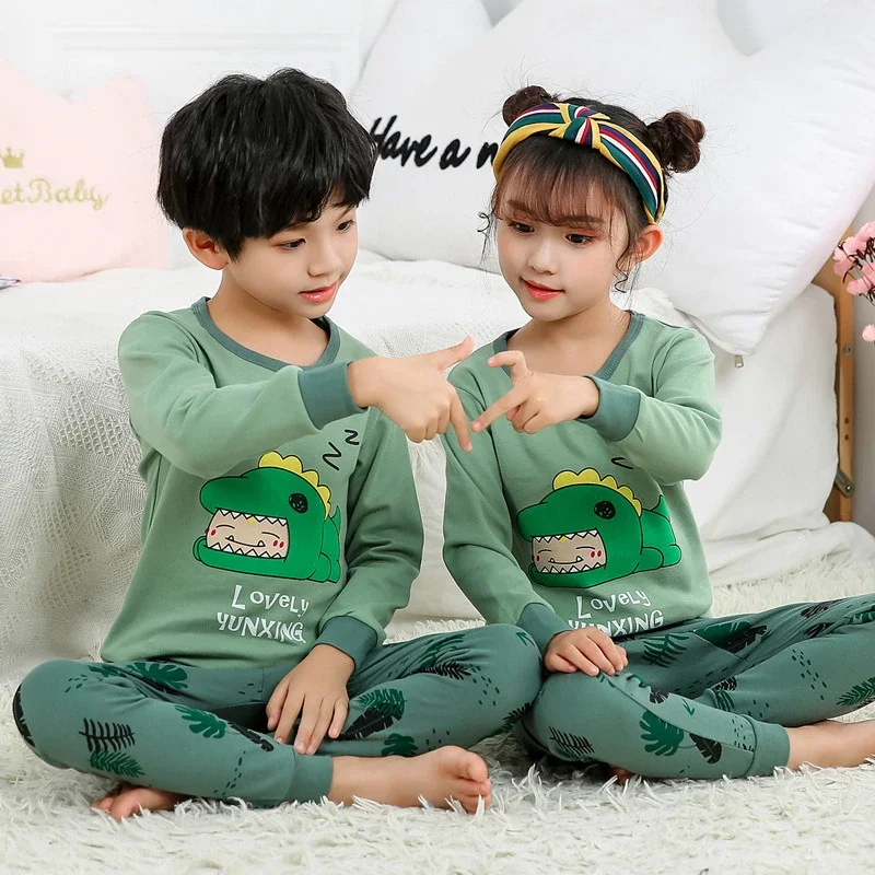 Baby Boys Girls Pajamas Autumn Animal Dinosaur Children's Clothing Sleepwear Cotton Pyjamas Sets For Kids 2 4 6 7 8 10 12 Years