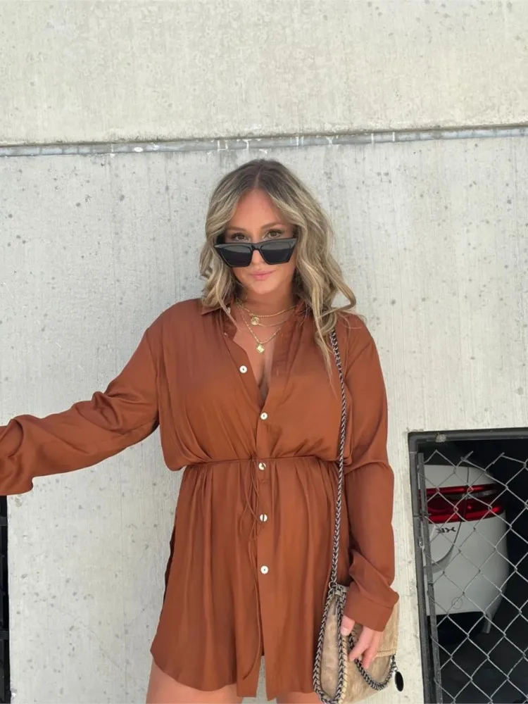 Solid Color Single-breasted Shirts Jumpsuits Women Long Sleeve Solid Color Casual Jumpsuit Shorts Fashion Office Ladies Bodysuit