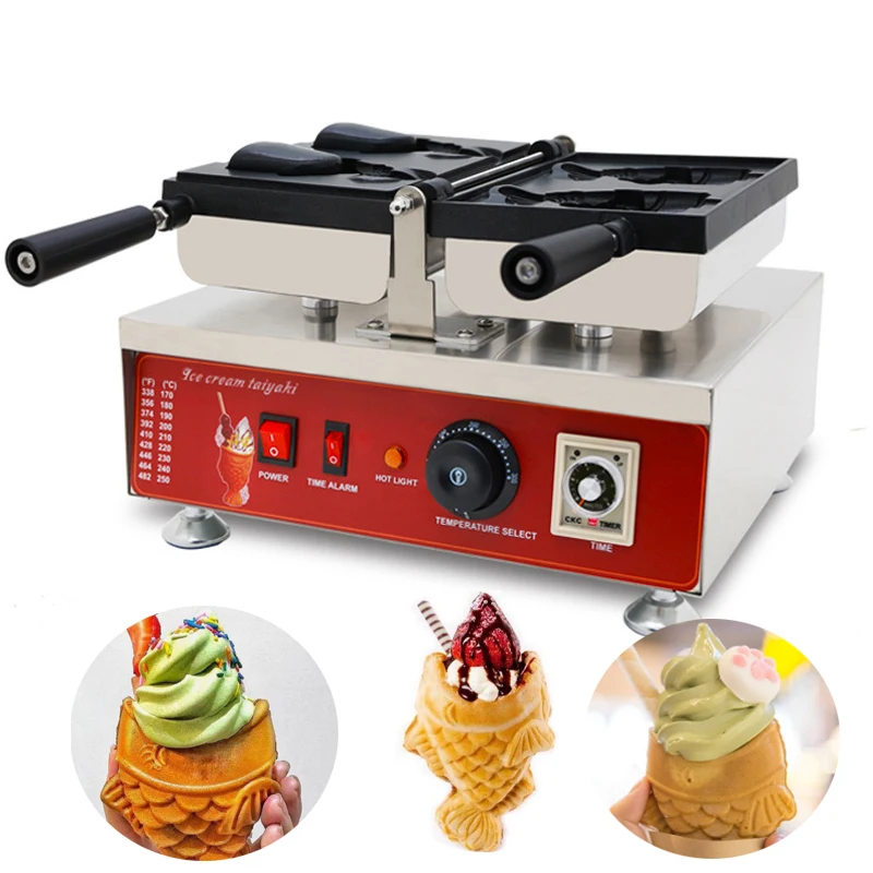 Commercial Electric Non-Stick  Taiyaki Maker Fish Shaped Waffle Iron Cake Making Machine With 2 Hole Snacks Equipment