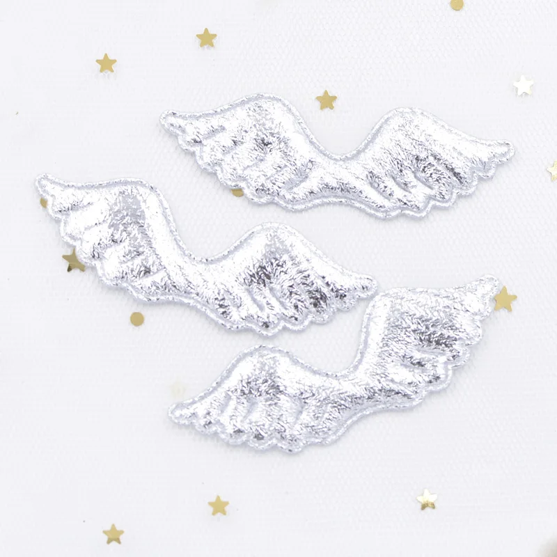 40Pcs/lot Gold Silver Cloth Padded Angel Wing Applique Single Side Glitter Fabric Patches DIY Crafts Hat Headwear Accessories