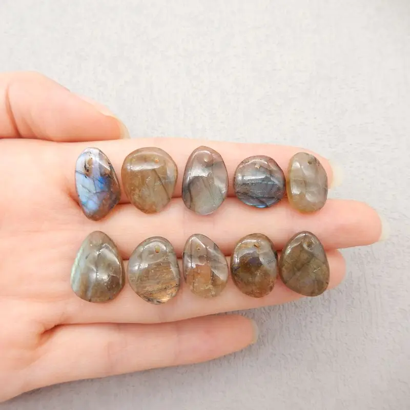 

10PCS Iridescent Labradorite Assorted Shapes Pendants Handcrafted Shimmering Natural Stone for Boho Jewelry & Artisanal Designs