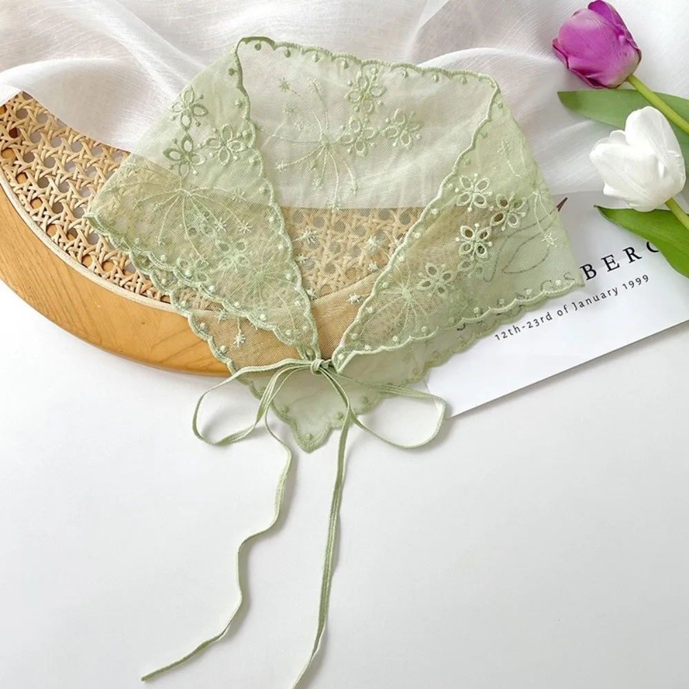 Casual Vintage Lace Flower Hair Scarf Cute Thin Sweet Headscarf Chic Style Bohemian White Bandanas for Women Pastoral Style